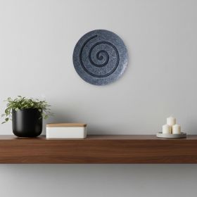14" Gray Round Modern Spiral Wall Art – Sandstone & Glass Contemporary Accent