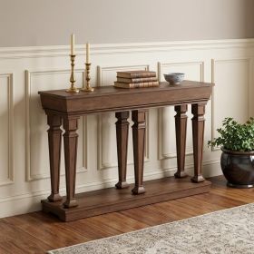 60" Brown Solid Wood Console Table with Floor Shelf – Rustic Modern Accent