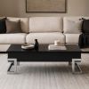 47" Black and Silver Wood & Iron Lift‑Top Sled Coffee Table – Modern Industrial Accent