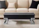 47" Black and Silver Wood & Iron Lift‑Top Sled Coffee Table – Modern Industrial Accent