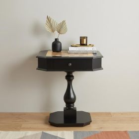 28" Black Octagon Pedestal Chessboard Console Table with Drawer – Sculptural Modern Accent