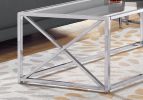 22" Clear Glass & Silver Iron Coffee Table – Modern Rectangular Centerpiece