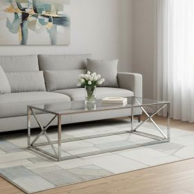 22" Clear Glass & Silver Iron Coffee Table – Modern Rectangular Centerpiece