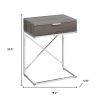 24" Silver And Taupe Wood And Metal End Table With Drawer