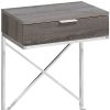 24" Silver And Taupe Wood And Metal End Table With Drawer