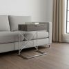 24" Silver And Taupe Wood And Metal End Table With Drawer