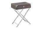 24" Silver And Deep Taupe Wood And Metal End Table With Drawer