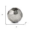 Silver Rough‑Hewn Faceted Sphere – Modern Geometric Aluminum Sculpture