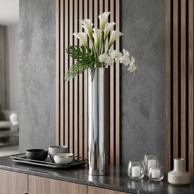 56" Silver Aluminum Cylinder Vase – Sleek Modern Statement