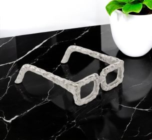 Silver Aluminum Textured Square Eyeglasses Tabletop Sculpture – Modern Whimsical Accent