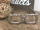 Silver Aluminum Textured Square Eyeglasses Tabletop Sculpture – Modern Whimsical Accent