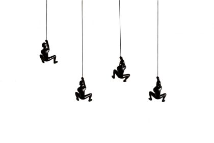 Set of Four Black Resin Climbing Man Hanging Dimensional Sculpture