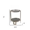 22" Silver Glass Round Mirrored End Table With Shelf