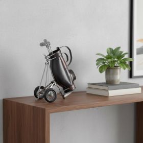 10" Black Iron Golf Bag Pull‑Cart Figurine – Vintage Sports Décor