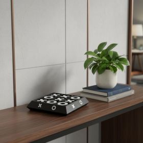 Nickel & Dark Wood Tic Tac Toe Sculpture – Modern Tabletop Game Décor