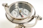 8.5" Silver Gimbaled Compass on Tristand – Modern Decorative Tabletop Sculpture