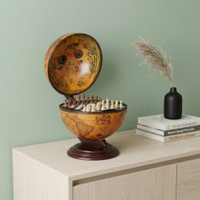19" Red Antique‑Style Globe with Chess Holder – Decorative Tabletop Sculpture & Game Set