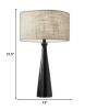 22" Black Geometric Triangle Table Lamp – Beige Woven Shade | 3-Way Switch