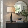 22" Black Geometric Triangle Table Lamp – Beige Woven Shade | 3-Way Switch