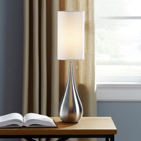 35" Brushed Steel Teardrop Table Lamp – White Textured Shade | Modern Minimalist