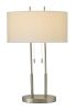 27" Silver Metal Two‑Light Bedside Lamp with Off‑White Drum Shade