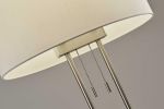 27" Silver Metal Two‑Light Bedside Lamp with Off‑White Drum Shade