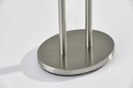 27" Silver Metal Two‑Light Bedside Lamp with Off‑White Drum Shade