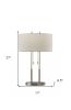 27" Silver Metal Two‑Light Bedside Lamp with Off‑White Drum Shade