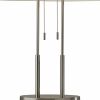 27" Silver Metal Two‑Light Bedside Lamp with Off‑White Drum Shade