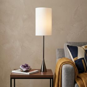 Modern Black Nickel Table Lamp with Tall White Cylindrical Shade – 3‑Way Touch Sensor