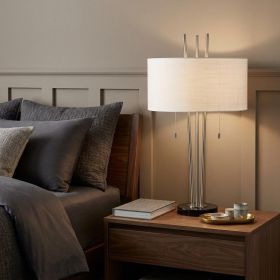 Stylish Triple Pole Brushed Steel Metal Table Lamp