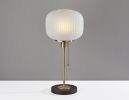22" Antiqued Brass Table Lamp with White Ribbed Frosted Glass Dome Shade – Mid‑Century Accent Lighting