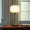 22" Antiqued Brass Table Lamp with White Ribbed Frosted Glass Dome Shade – Mid‑Century Accent Lighting