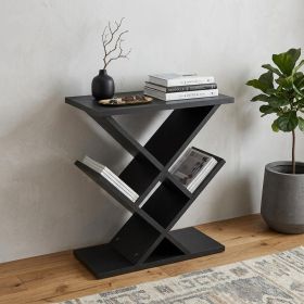 19" Black Solid Wood Pedestal Console Table – Modern Storage Accent with Deep Compartments