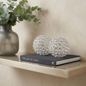 Set of Two Clear And Silver Faux Crystal And Steel Decorative Orb Tabletop Sculptures