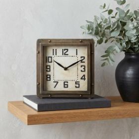 Square  Bronze Toned Metal Desk Table Clock With Traditional Black Numbers And Hands