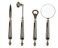Silver Aluminum Desk Accessory Set – Magnifying Glass, Letter Opener, Bottle Opener & Candle Snuffer