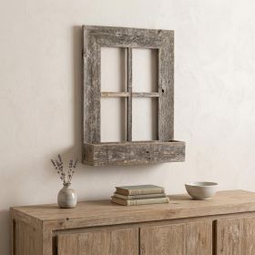 Gray Weathered Wood Window Frame With Planter – Rustic Reclaimed Wall Accent (25" x 22")