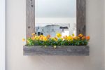 26" Rustic Weathered Gray Reclaimed Wood Mirror with Shelf – Farmhouse Wall Accent