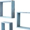 Set Of 3 Square Robins Egg Blue Reclaimed Wood Open Box Shelve