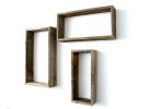 Set of Three Gray Wood Hanging Dimensional Sculpture