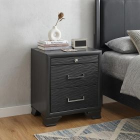 Gray Wood Two‑Drawer Nightstand