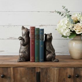Gray Resin Bear Bookends (Set of Two) – Rustic Lodge‑Style Decorative Shelf Accents