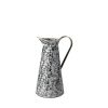 14" Black And White Abstract Cylinder Metal Jug Vase