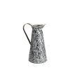 14" Black And White Abstract Cylinder Metal Jug Vase