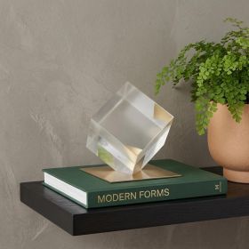 Optical Glass Cube and Gold Sculpture – Modern Tabletop Decorative Accent