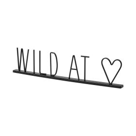 24" Black & Brown “Wild At Heart” Tabletop Sculpture – Modern Metal & Wood Word Art