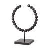 16" Black Wood and Metal Abstract Beaded Tabletop Sculpture