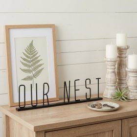 24" Black Metal “Our Nest” Tabletop Sculpture – Modern Minimalist Word Art