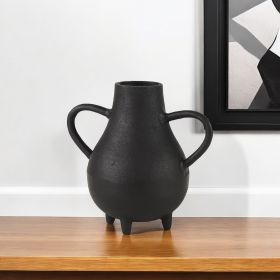 8" Black Two Handle Ceramic Jug Vase